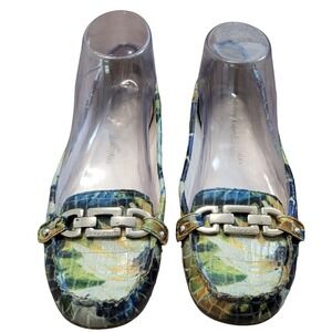 Anne Klein iFlex Womens size 7 Blue Green Abstract Croc Embossed Chain Loafers
